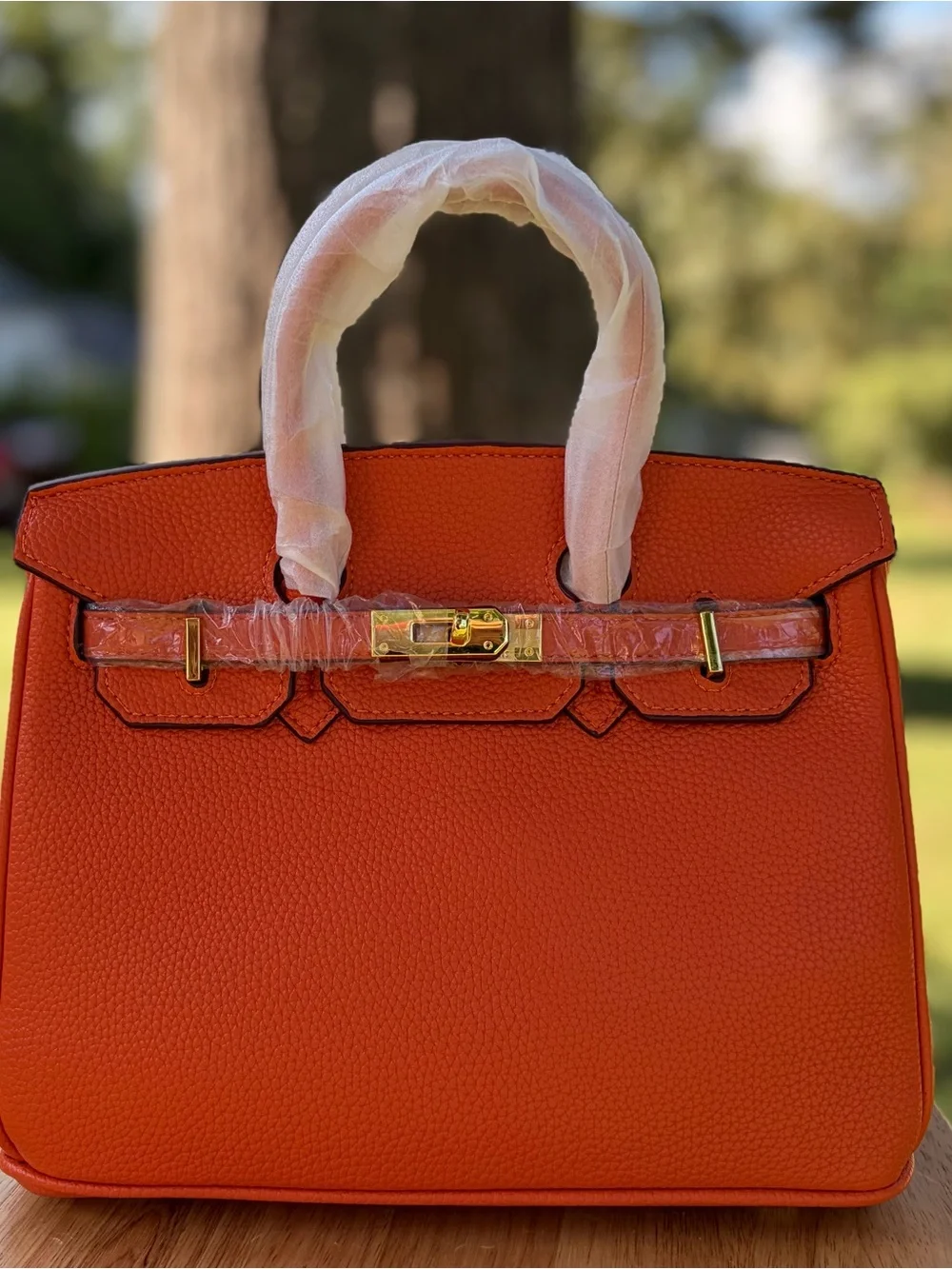 25cm Orange Real Leather Hand/Shoulder/Crossbody bag with Gold Hardware